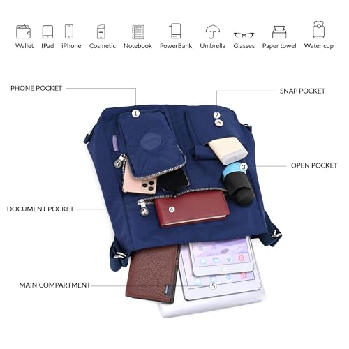 Image of Hobo Purse for Women, Nylon Crossbody Shoulder Handbag Convertible Backpack | Waterproof fabric, built-in anti-theft RFID pocket, multipurpose daily casual handbag