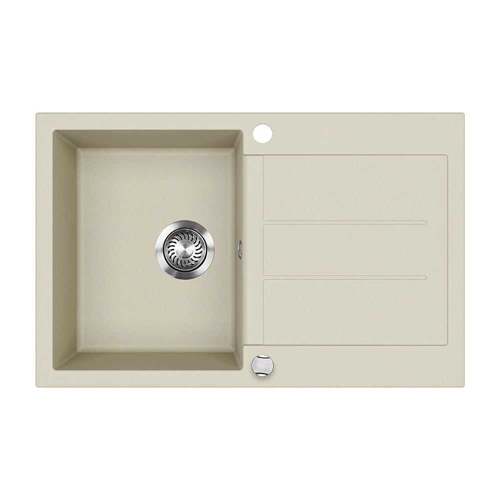 Bergström Evier "Kapstadt", Beige, 78x50cm | avec égouttoir et kit de vidage pour installation sous-plan ou à encastrer
