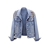 jeansjacke aufpeppen nieten Lange Ärmel, Umlegekragen, Knopfverschluss, Perlenstickerei, einreihige Knöpfe, einfarbig.
