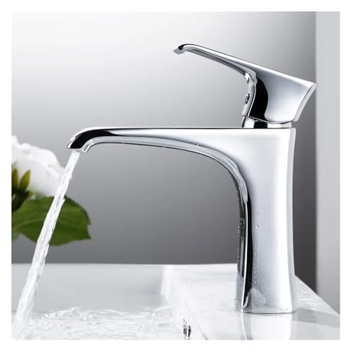 Grifo de cascada cromado alto para lavabo de baño moderno con monomando regulable 7