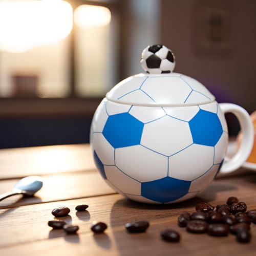 Taza cerámica fútbol 13.5 oz blanca diseño fútbol miniatura 3