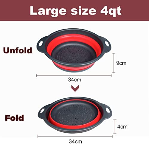Collapsible Colander - Walfos 4 Quart Big Size Silicone Folding Strainer, Space-Saving Kitchen Strainers, BPA Free  Dishwasher Safe, for Pasta, Vegetables, Fruits