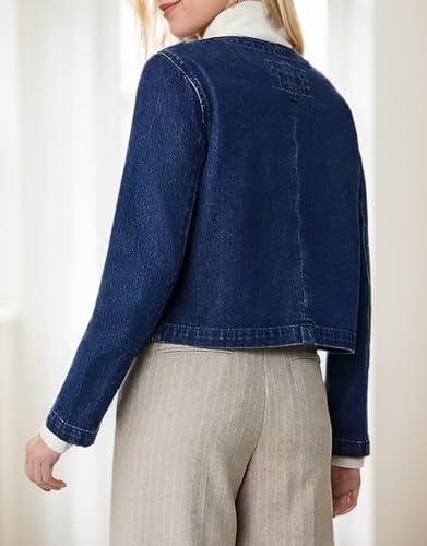 Kedera Jean Jacket Women 2025 Long sleeves Cropped Collarless Jean Cardigan Casual Shacket3