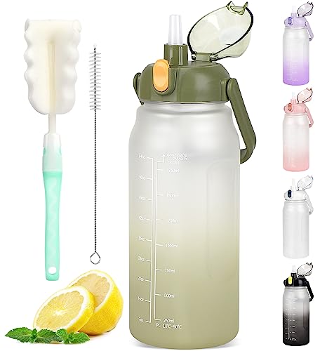 GXCROR Botella de Agua de 2 Litros Con Popote - 100% a Prueba de Fugas, Sin BPA, Antiruptura Para Uso Diario, Fitness y Actividades al Aire Libre