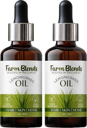 Image of Farm Blends Lemongrass Essential Oil 100% Undiluted Pure | Anti Dandruff, Anti Acne, Natural Mosquito Repellent, Diffuser | Farm To Home | Natural | Cymbopogon citratus|30ML + 30ML (Pack of 2)
