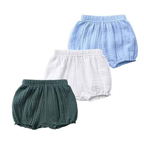 Image of MYGBCPJS Baby Girls Boys 3 Pack Cotton Linen Blend Cute Bloomer Shorts Loose Harem Shorts