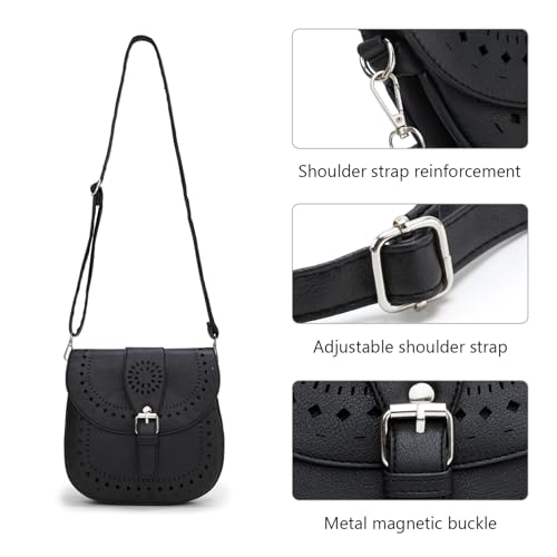 forestfish Ladie's PU Leather Vintage Hollow Bag Crossbdy Bag Shoulder Bag (Black) - Thumbnail 5