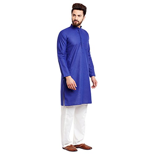 Image of SOJANYA (Since 1958 Men's Royal Blue Cotton Linen Kurta Pyjama