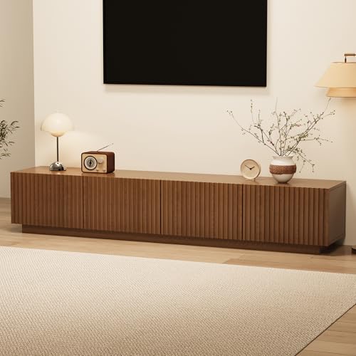 86.61″ Mid-Century Modern TV Stand for TVs up to 85″, Walnut Entertainment Console with Large Storage, Sturdy Media Cabinet for Living Room & Bedroom