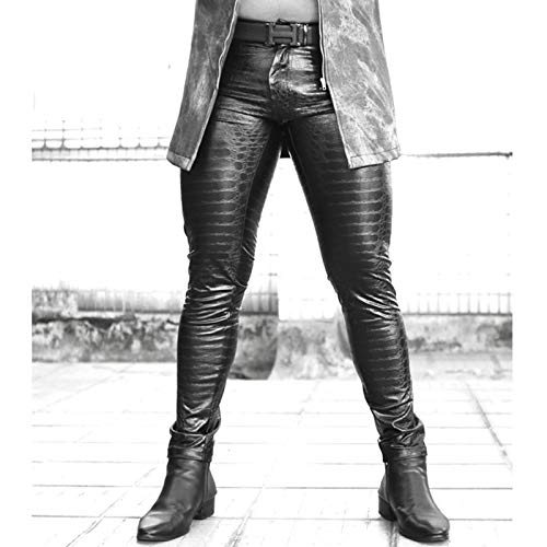 LESOYA Men's Stretchy PU Leather Pants Mid-Rise Slim Fit Long Pants Biker Trousers4