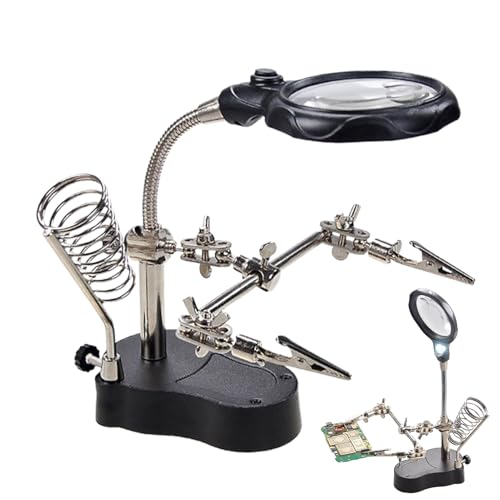 Soporte Para Soldar | Soporte con Lupa - Herramienta Ajustable de Manos con Luz LED y Pinzas para Electrónica de Componentes, Joyería y Modelismo