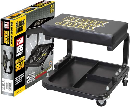 Torin Rolling Creeper Seat,Black, Large,Padded Mechanic Stool with Tool Tray Storage, Garage/Shop Seat