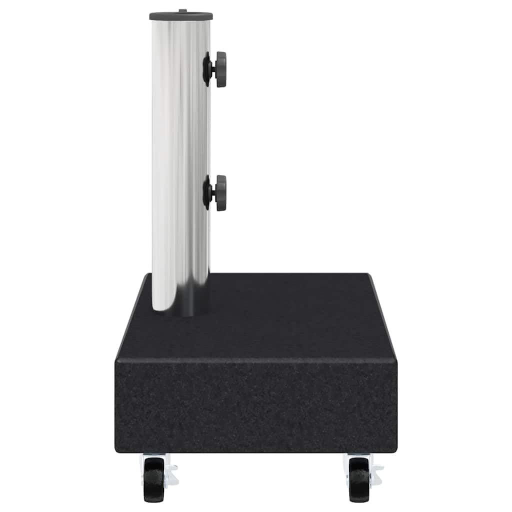 Supporto per ombrellone nero, 45 x 25 x 8 cm, in granito, con tubo in acciaio inox, 25 kg, ruote, adattatori per aste da 38 a 48 mm, per balcone, terrazzo, giardino
