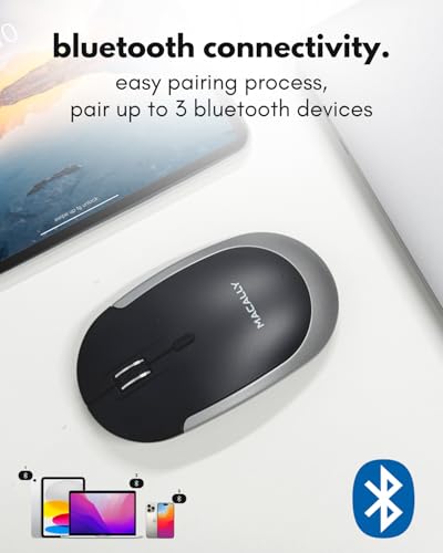 Image of Macally Wireless Bluetooth Mouse for Mac, MacBook Pro /Air, iPad, Laptop, and PC - Quiet Click and Comfortable Apple Wireless Mouse - Rechargeable - Space Gray