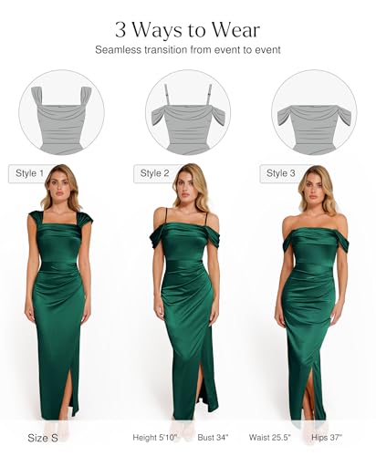 Image of Popilush Wedding Guest Dresses for Women Off Shoulder Shapewear Maxi | Multi-Way Wear, Built in Bra, Light Tummy Control, Ruched Satin Formal Cocktail Evening Bridesmaid Dress