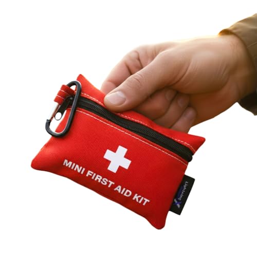 Lightning X Mini First Aid Kit – Compact 20 Piece Emergency Medical Kit with Carabiner | Portable Water Resistant Travel First Aid Pouch for Hiking, Camping, Car, Backpack, Outdoor Survival