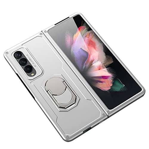 Pinetree Galaxy Z Fold 3 Case with Holder Stand PC Material Folding Shockproof Full Body Protective Cover with 2-in-1 Finger Ring Holder for Samsung Galaxy Z Fold 3 and Galaxy Z Fold 3 5G (Silver)