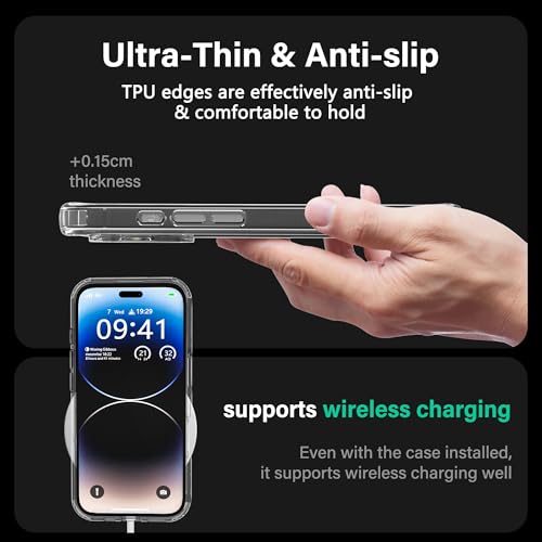 Image of ONES for iPhone 16 Plus Slim Case Clear, [PC + TPU Hybrid][Military-Grade Drop Protection][Anti-Yellowing], Shockproof Silicone Hard Cover, Transparent Case