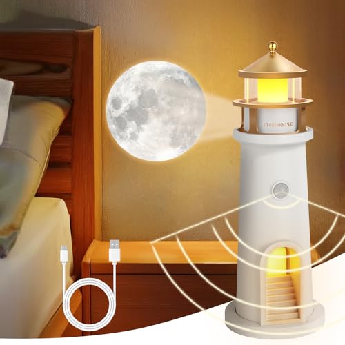vsshe Lámpara de faro, faro LED recargable, lámpara de faro de proyección de luna con función de sensor de movimiento portátil inalámbrico, para cumpleaños y día de San Valentín