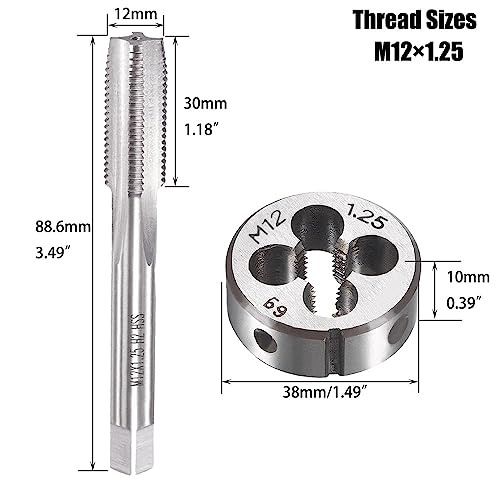 Saipor M12 X 1.25 Metric Tap and Die Set M12 X 1.25mm HSS Straight Fluted Machine Thread Right Hand Screw Tap and Round Threading Die by Saipor - Image 4