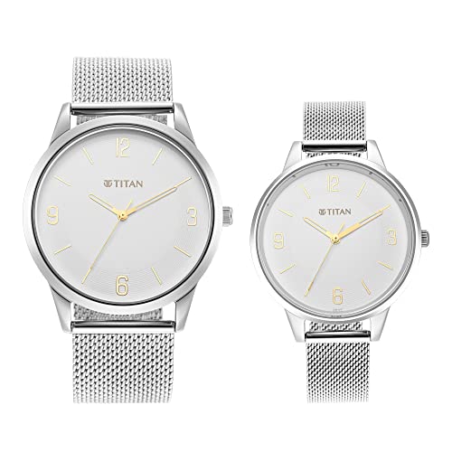 Titan Men Stainless Steel Analog White Dial Watch-18062648Sm01, B...