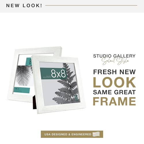 MCS Studio Gallery 8x8 Picture Frame White Woodgrain, Wall Hanging & Easel for Tapletop Display, Square Photo Frame for Photos, Posters & Art Prints (1-Pack)