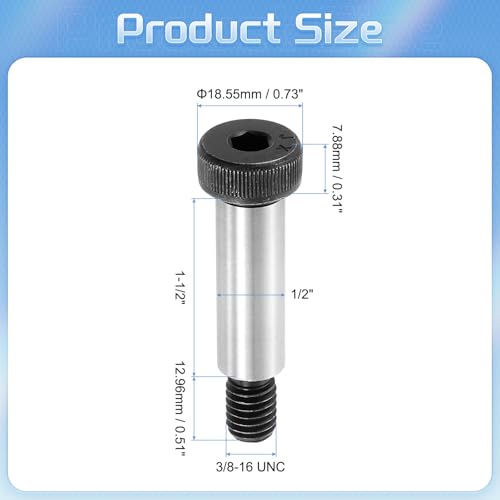 QUARKZMAN Legierungstahl Sechskantkopf Schulter Schrauben, 1-1/2 Schulterlänge, 1/2 Schulterdurchmesser, 3/8-16 UNC Gewinde, 5 Stück
