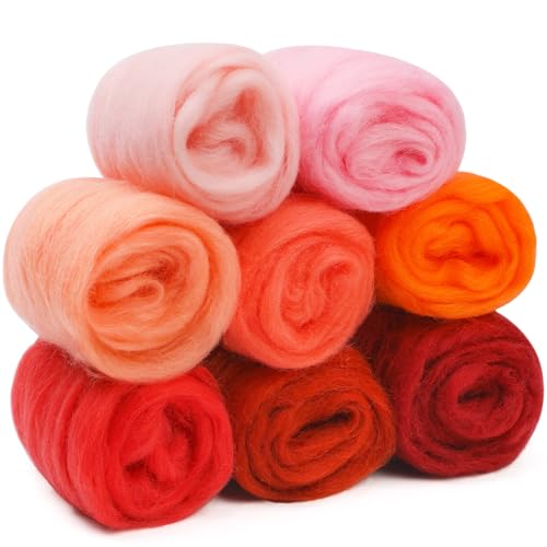 Namner Filzwolle, 80 g Filzwolle Trockenfilzen von 8 Farben, Nadel Filz Zubehör, Nadel Filz Wolle Kit,für Starter DIY Wolle Handwerk, Pfirsichblüte