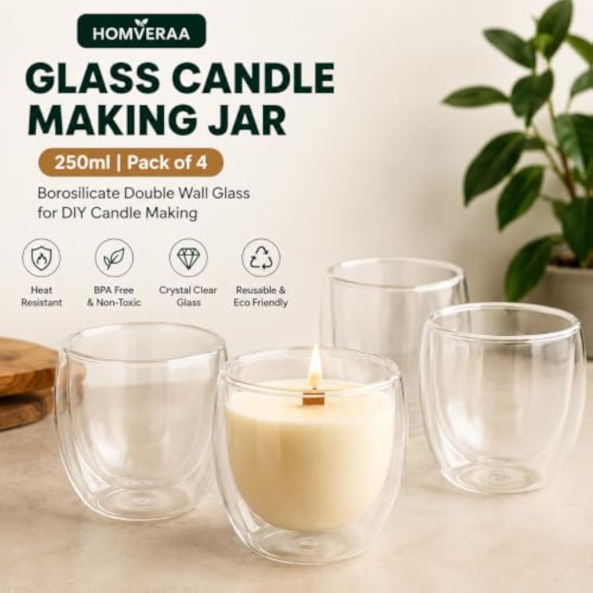 Candle Making Glass Jar 250ml, Pack of 4