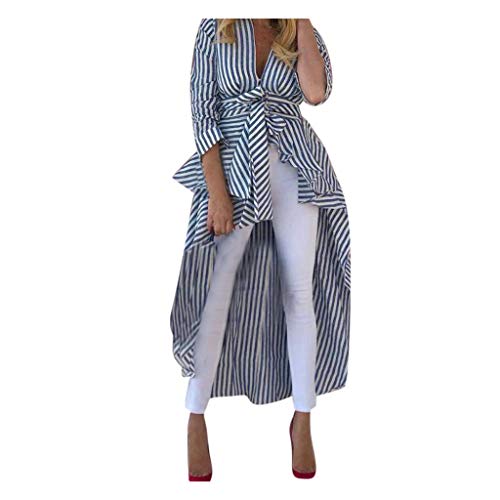 NANTE Top Loose Women's Blouse V Neck Stripe Long Shirt Long Sleeve Tops Ladies Clothes Womens Clothing Costume Habiliment (Red, M)