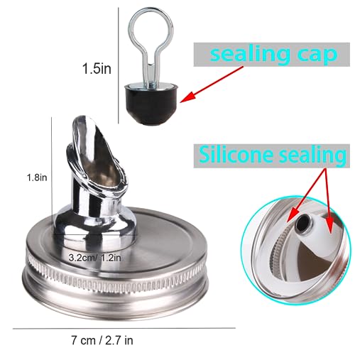 Image of Free Flow Spout for Mason Jar,for spout regular mouth size Mason Jar 70mm lid, 2 Pack (Zinc alloy) jars not included