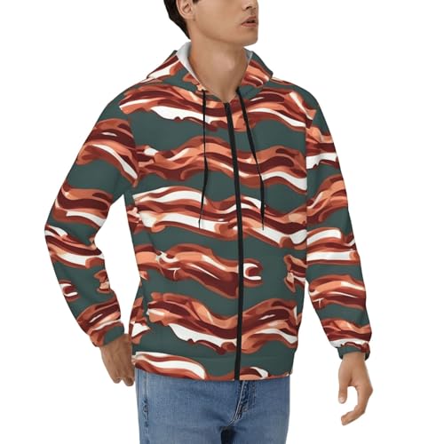 Sweat à capuche zippé pour homme veste manches longues EdWal imprimé bacon