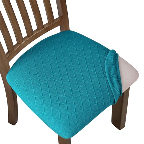 Fuloon Stretch Chair Seat Covers 4 PCS, Removable Washable Dining Chair Covers Anti-Dust Dining Room Seat Cushion Slipcovers (4, Peacock Blue)