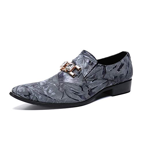 Oxford for Men Formal Shoes Slip On StyleGenuine Leather Imitation Diamond Embossed Pointed Toe Flats Block Heel