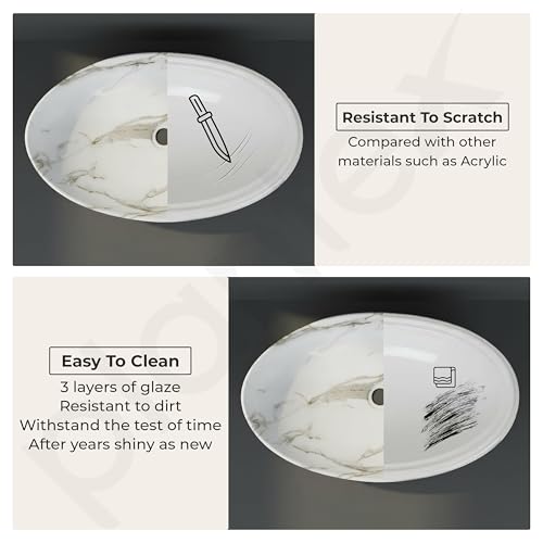 Image of Plantex Basin for Bathroom /Ceramic Table Top Wash Basin /Over Counter Washbasin for Restaurant /Hotel (CRETA-NS-203-Marble Finis, 23 x 15 x 5.5 Inch)