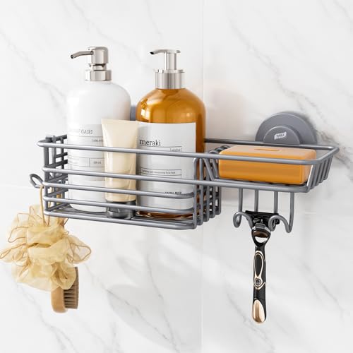 Image of TAILI Shower Caddy Suction Cup with Hooks with Hooks, Grey Shower Holder