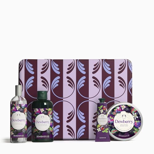 The Body Shop Dewberry Collection Gift Set Shower Gel 250ml Body Butter 200ml Hand Balm 30ml Fragrance Mist 100ml Fruity Floral Body Care Set 96hr Moisture Softening Vegan Gift