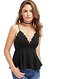 MakeMeChic Women's Sexy V Neck Backless Camisole Scalloped Peplum Cami Top Black L