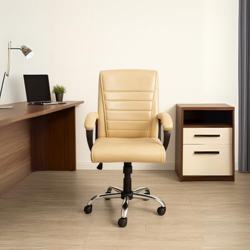 Image of activa Executive Revolving Office Chair| Ergonomic Computer Desk Chair with Cushioned Seat| Heavy Steel Base, Adjustable Height & 360 Swivel Wheel| Leatherette Office Visitor Chair (Beige, Regal)