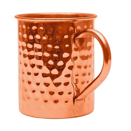 Tazas de cobre Moscow Mule hechas a mano de cobre macizo 100% puro, acabado martillado recto, interior de cobre crudo, mango remachado auténtico y fuerte, tazas de cobre premium, capacidad para 16