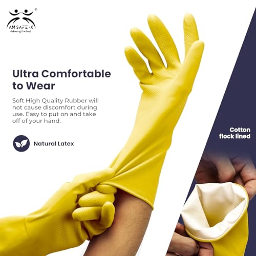 AM SAFE-X Heavy Duty Household Cleaning Rubber Hand gloves, Dishwashing Gloves, Kitchen Cleaning, Working, Painting, Gardening, Pet Care