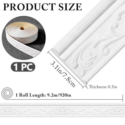 Image of HASTHIP 30Ft Peel and Stick Wall Molding, Vintage 3D Wall Moulding Strip