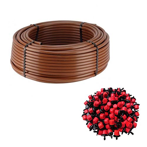 Tuyau goutte à goutte 16 mm x 100 m, couleur marron + 100 goutteurs réglables 0 à 40 l/h