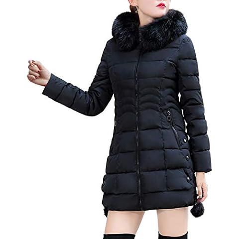 Olinase Women's Quilted Down Jacket Parka Coat with Faux Fur Hood Autumn Winter Warm Outwear (Black, US 2-4) Cover