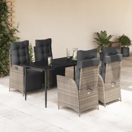 KCCKOM Garden Furniture Set 5 Piece Patio Dining Set with Cushions Gray Poly Rattan
