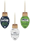 FOCO Seattle Seahawks NFL 3 Pack Wooden Holiday Lights Ornament Set