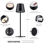 BGFHome Cordless Table Lamp LED Desk lamp,5000mAh Rechargeable Touch Night Light Wireless Minimalist Design for/Restaurant/Bedroom/Bars/Outdoor Party/Camping/Coffee Shop(2 Pack Black) - Image 3