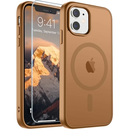 Image of SUPFINE Magnetic for iPhone 11 Phone Case(Compatible with MagSafe)(Military Grade Drop Protection) Slim Translucent Matte Shockproof with Anti-Fingerprint Phone Case,Brown