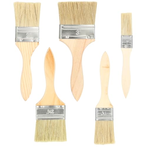 Set de 5 pinceaux Plats (25,4/38,1/50,8/63,5/76,2 mm) – Pinceau Peinture et Vernis Bois avec Manche Bois – pinceaux pour lasure, Colle, Teinture et...