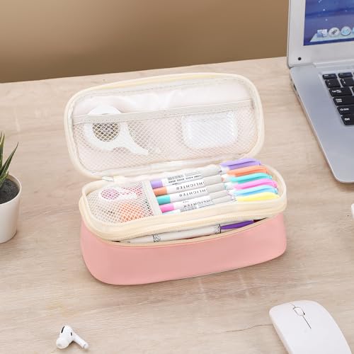 Image of Large Pencil Case for Girls Teens Kids School Pencil Bag with Zipper Pink | Organizer Pencil Pouch Aesthetic Big Capacity Pen Pencil Case Stationery, Thick Multi-layer Fabric, Large Capacity Design